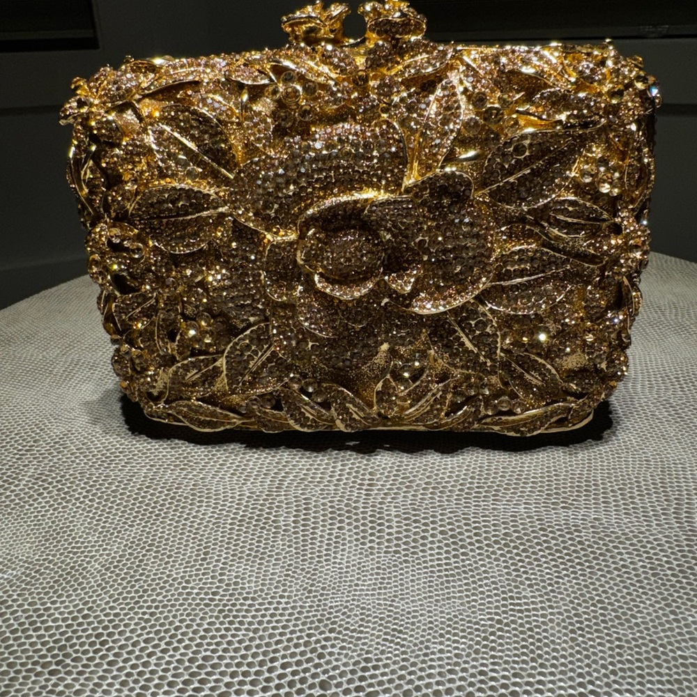 Gold Swarorski Crystal Embellished Clutch